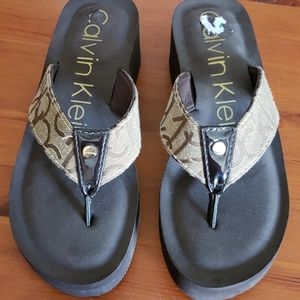 Calvin Klein Thong, Wedge Sandals-EUC